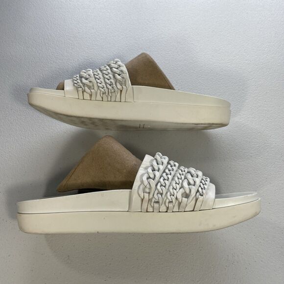 KENDALL + KYLIE Women's Shiloh 2 Leather Metal Upper Slide Sandal Sz 9.5M White - Picture 7 of 11